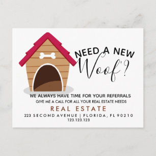 real estate woof referrals Announcement Postcard