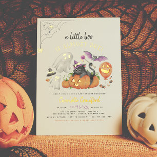 Real Foil   A Little Boo Cat Halloween Baby Shower Foil Invitation Postcard