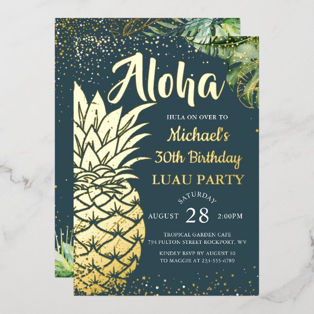 Real Foil Aloha Tropical Gold Pineapple Luau (Front/Back)