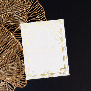 Real Foil Art Deco Geometric Meal RSVP Invitation Postcard