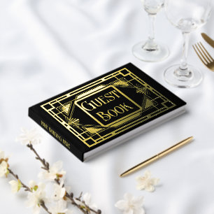 Real foil art deco gold black formal gatsby 20's guest book