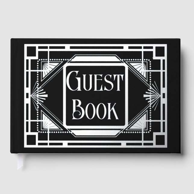 Real foil art deco silver black formal gatsby 20's guest book (Front)