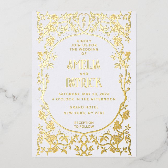 Real Foil Art Nouveau Floral Wedding  (Front)