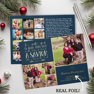 REAL Foil Christian Verse Blue Christmas Photo