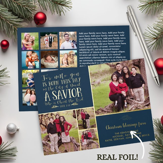 REAL Foil Christian Verse Blue Christmas Photo (REAL Foil Christian Verse Blue Christmas Photo Foil Holiday Card)