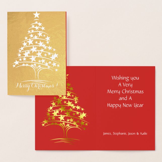 Real Foil Christmas Tree of Stars Holiday Greeting Card (Display)