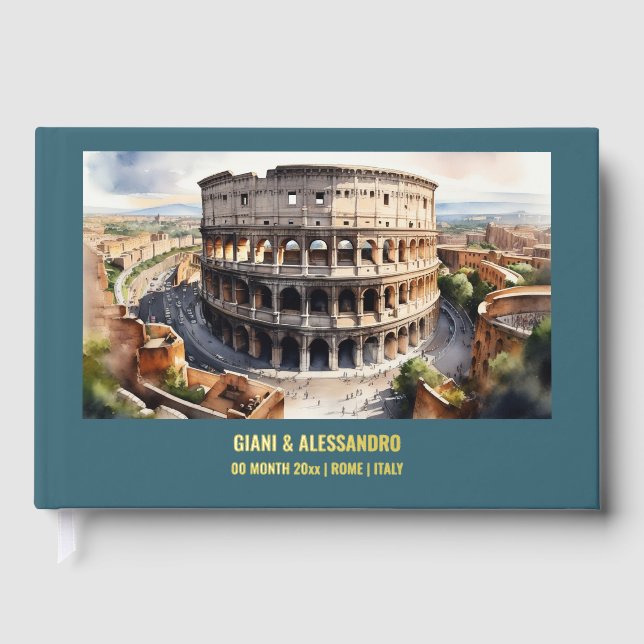 Real foil Colosseum Rome watercolor Italy wedding Guest Book (Front)