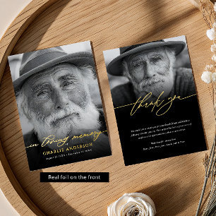 Real Foil Elegant 2-Photo Memorial Thank You Card