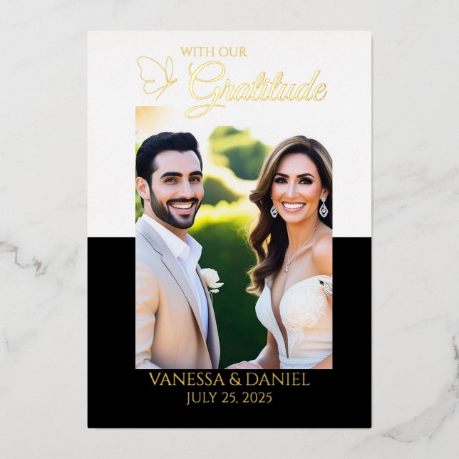 Real Foil Elegant Butterfly Photo Thank You Card (Front)