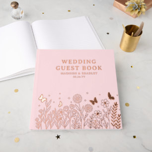 Real Foil Elegant Floral Pink Wedding Guest Book
