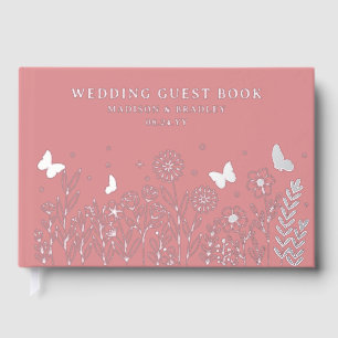 Real Foil Elegant Floral Pink Wedding Guest Book