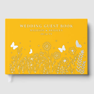 Real Foil Elegant Floral Yellow Wedding Guest Book