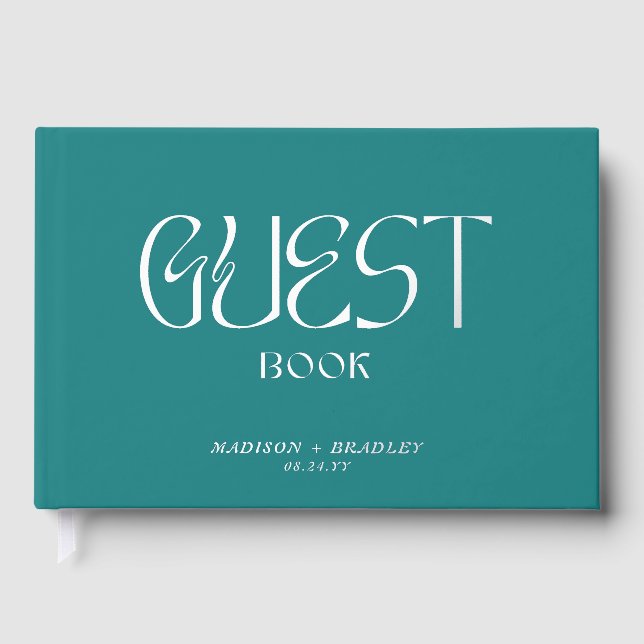 Real Foil Elegant Green Calligraphy Script Wedding Guest Book (Front)