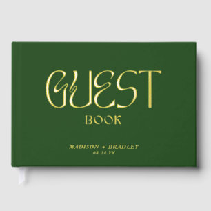 Real Foil Elegant Green Calligraphy Script Wedding Guest Book