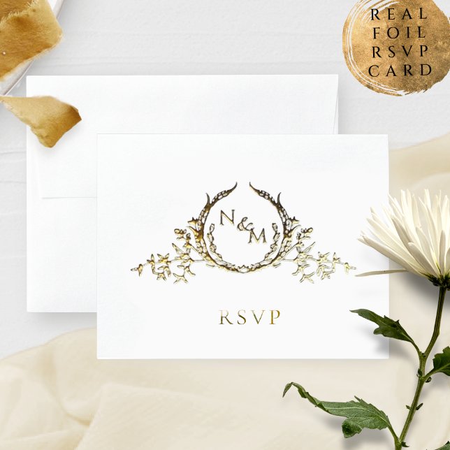 Real Foil Elegant Monogram with /without RSVP Card (Creator Uploaded)