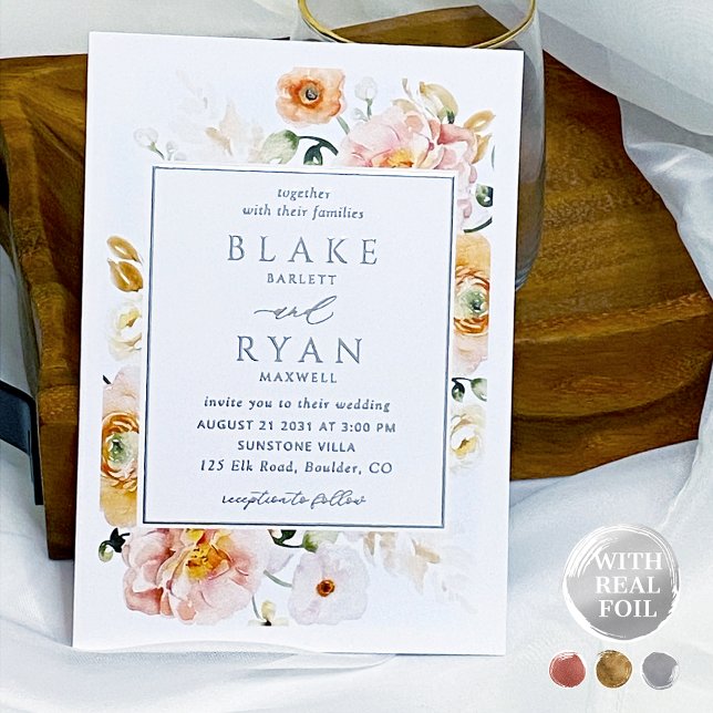 Real Foil Elegant Peach, Blush Botanical Wedding  (Creator Uploaded)