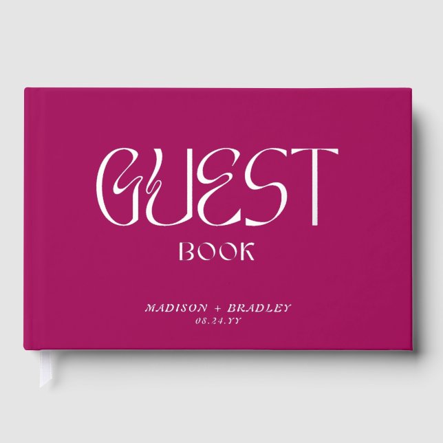 Real Foil Elegant Pink Calligraphy Script Wedding Guest Book (Front)
