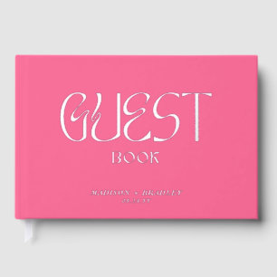 Real Foil Elegant Pink Calligraphy Script Wedding Guest Book