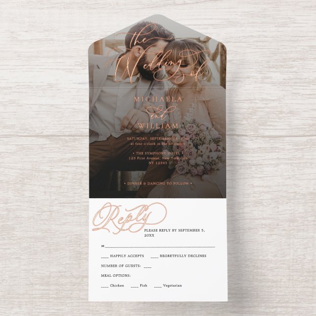 *REAL FOIL* Elegant Script Photo Wedding All In One Invitation (Inside)