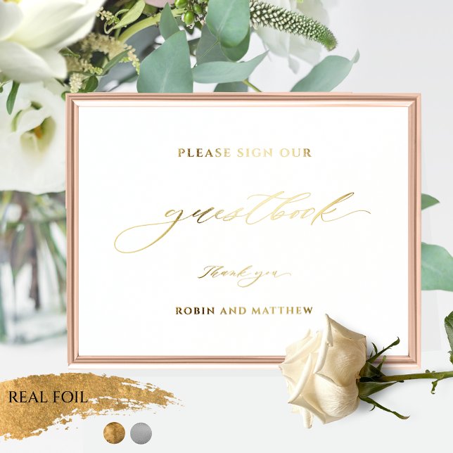  Real Foil Elegant Script Wedding Guestbook Sign (Creator Uploaded)
