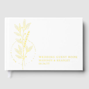 Real Foil Elegant White Boho Floral Wedding Guest Book