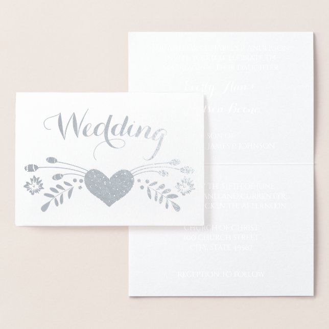 Real Foil Floral Typography Wedding Invitations (Display)