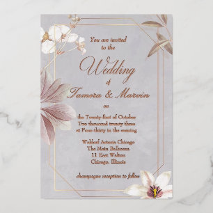 real foil floral wedding invitation