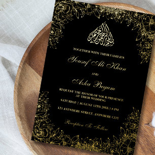 Real foil Gold Black Ornate Wording Muslim Wedding