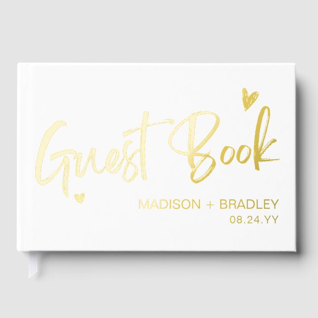 Real Foil Gold Calligraphy Script Modern Wedding Guest Book (Front)