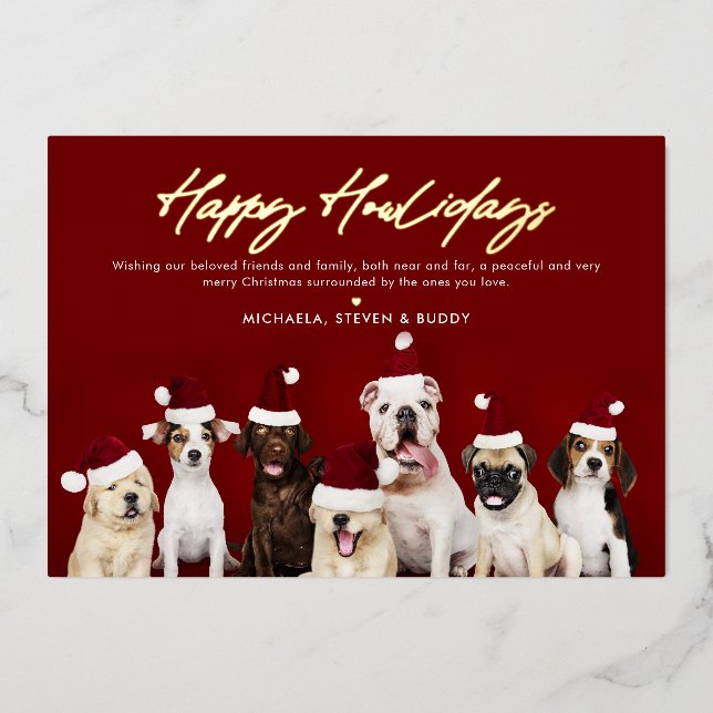 REAL FOIL Gold Happy Howlidays Cute Christmas Dogs (Front)