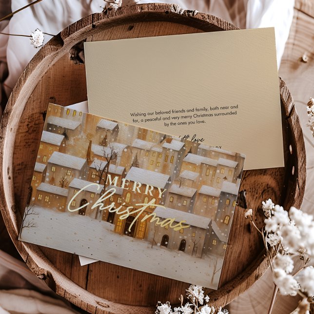 REAL FOIL Gold Merry Christmas Snowy Village (Creator Uploaded)