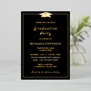 Real Foil Gold on Black Graduation nvitation Card