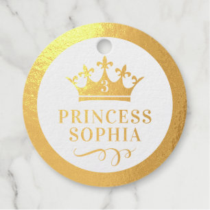 REAL FOIL Gold or Silver Princess Crown Birthday Favour Tags