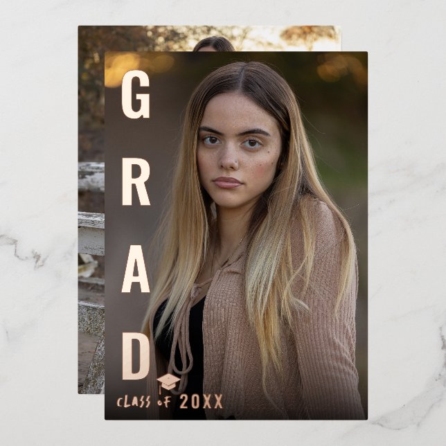 Real Foil GRAD Graduation Photo Announcement  (Front/Back)