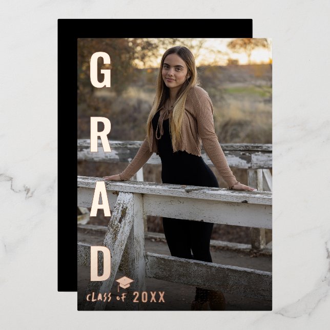 Real Foil GRAD Graduation Photo Announcement  (Front/Back)