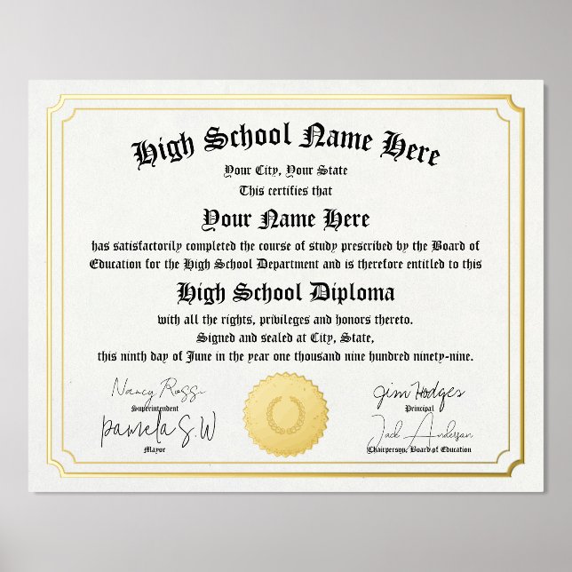 Real foil High School Diploma, GED, homeschool  Foil Prints (Front)