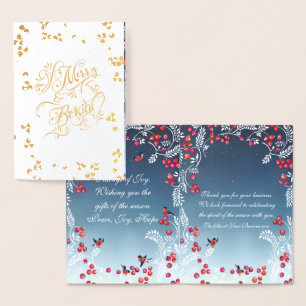 Real Foil Holly Berries & Leaves Business Holiday Card
