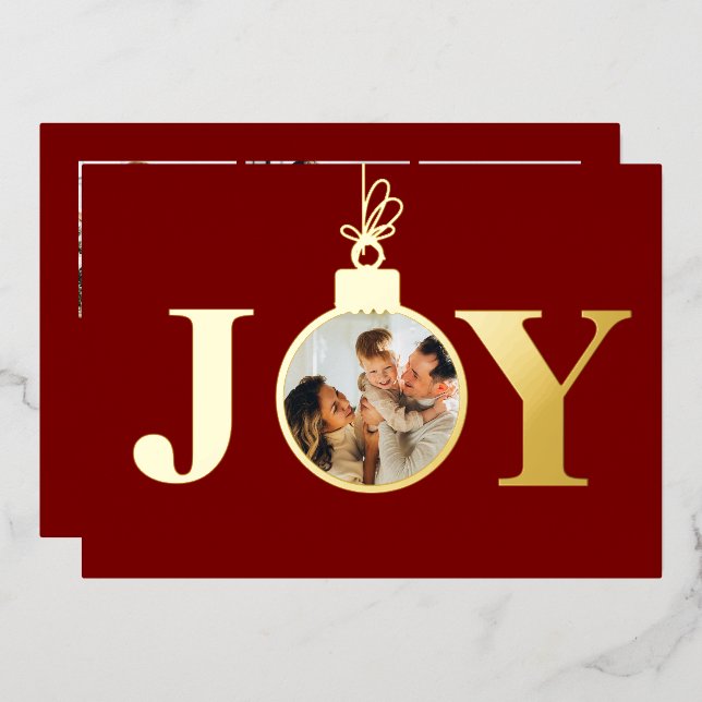 Real Foil Joy Photo Ornament 4 Photos & Message (Front/Back)