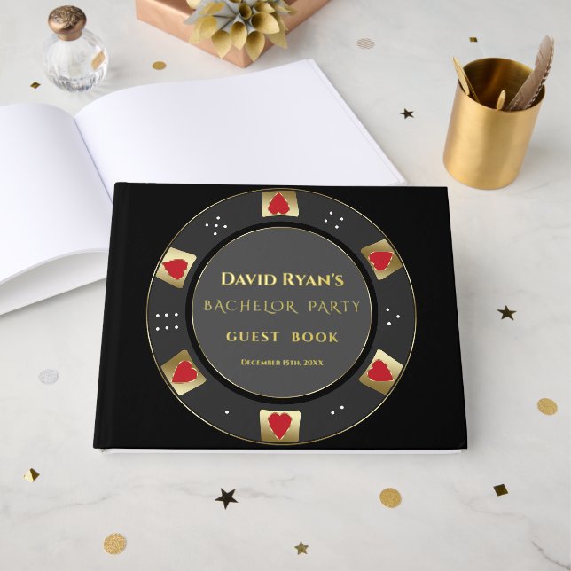 Real Foil Luxury Poker Chip Casino Bachelor Party Guest Book (Front Open)