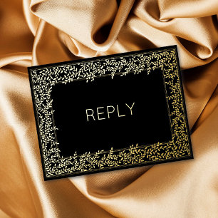 Real Foil Minimal Leaf Foliage Meal RSVP Foil Invitation Postcard