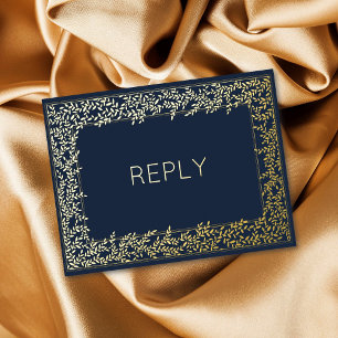 Real Foil Minimal Leaf Foliage Meal RSVP  Invitation Postcard