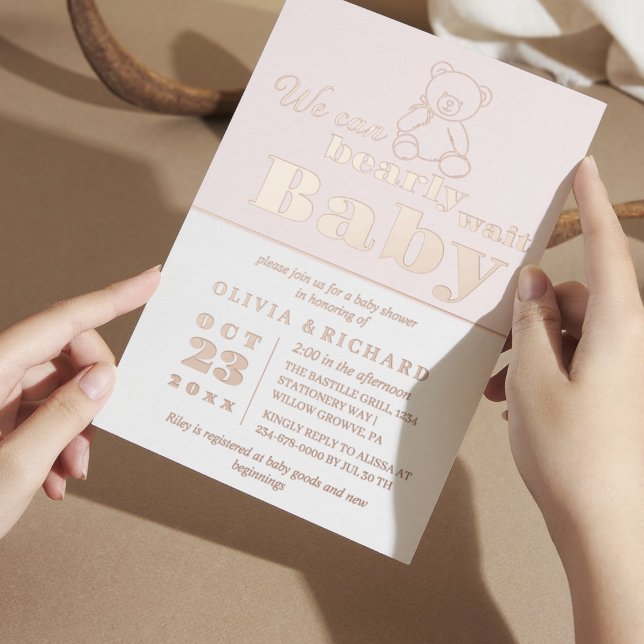  Real Foil Modern Bear Baby Shower Invitation (Creator Uploaded)