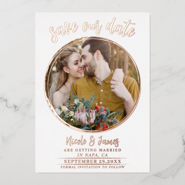 Real Foil Modern Save the Date Photo Wedding  (Front)