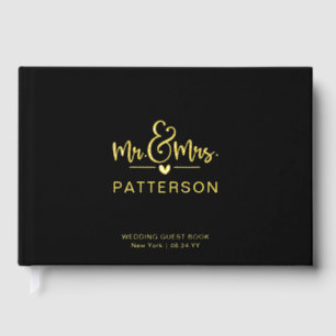 Real Foil Mr & Mrs Personalised Name Black Wedding Guest Book