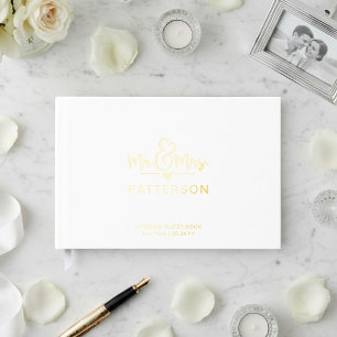 Real Foil Mr & Mrs Personalised Name White Wedding Guest Book