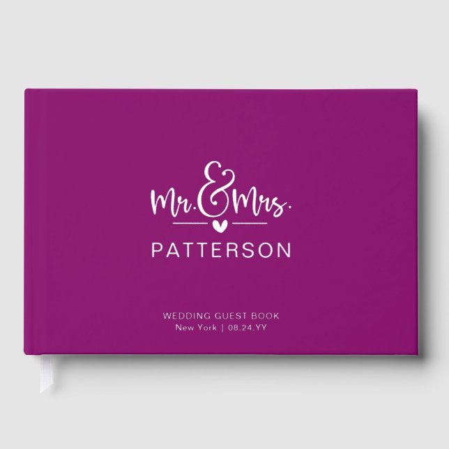 Real Foil Mr & Mrs Personalised Purple Wedding Guest Book (Front)