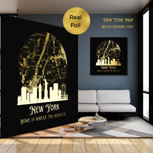 Real Foil NEW YORK Street Map Custom Art Foil Prints