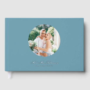Real Foil Photo Simple Personalised Blue Wedding Guest Book
