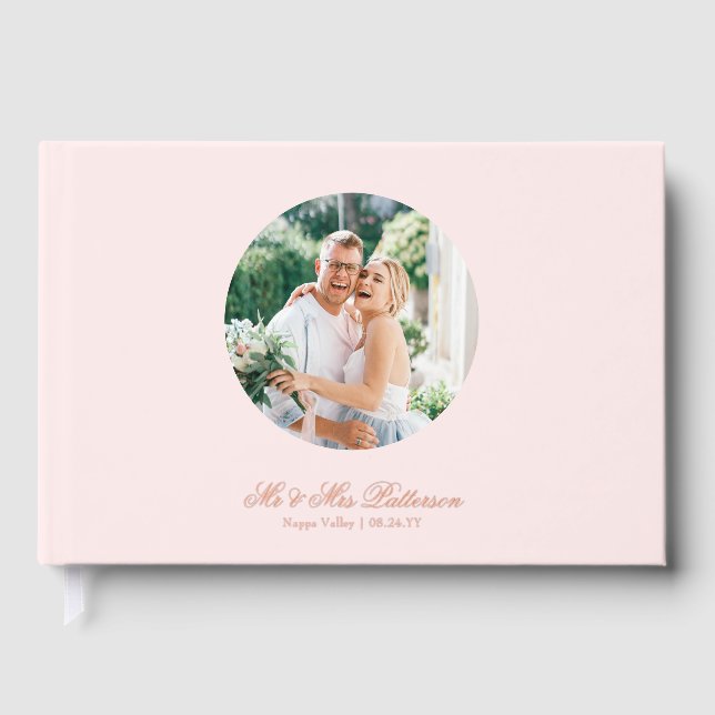 Real Foil Photo Simple Personalised Pink Wedding Guest Book (Front)