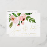 real foil pink floral elegant save the date foil holiday postcard<br><div class="desc">BEAUTIFUL MODERN WATERCOLOR SAVE THE DATE POSTCARD</div>